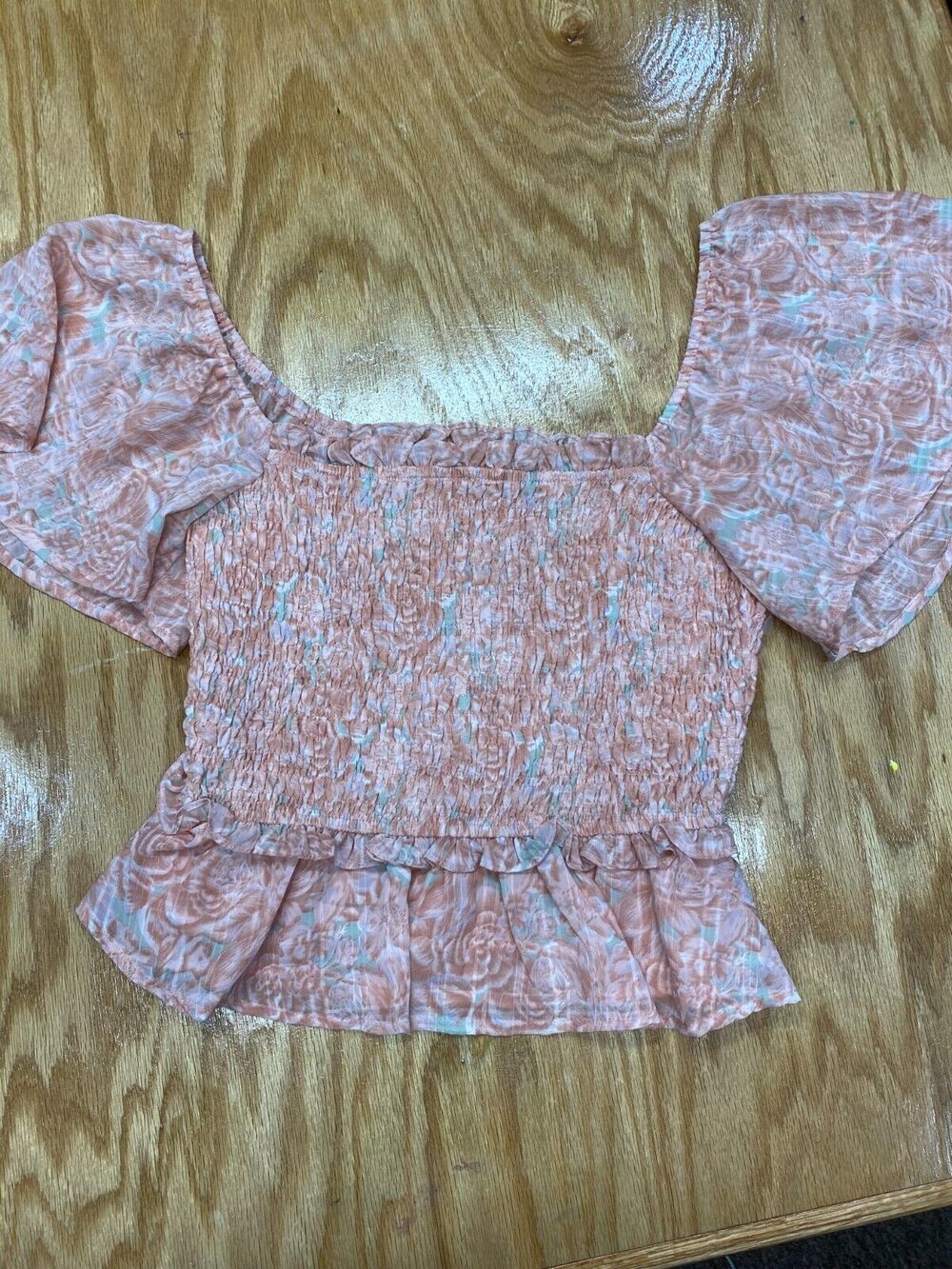 ASTR Cropped Ruffle Blouse Top Women Small Orange Short Flared Sleeve Preppy B61